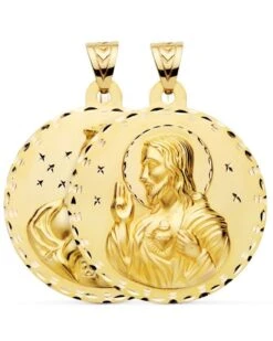 Escapulario Virgen Del Carmen Y Corazón De Jesús Oro 18k PM-P5003-355