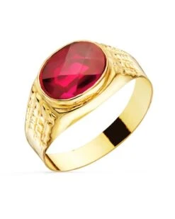 Sello De Oro Amarillo De 18k Con Piedra Espinela Color Rubí PM-19431-RO