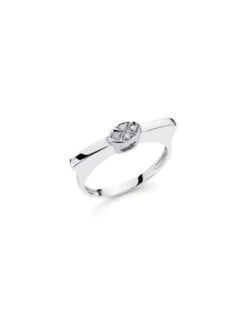 Sortija De Oro Blanco De 18k Con Diamante 0.10 Qts.